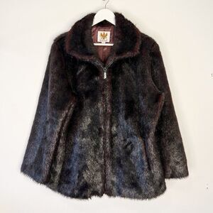 Vintage Ameri Mode Burgundy Faux Fur Full Zip Coat